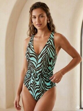 BCA BECCA BY REBECCA One Piece Swimsuit Medium Hannah Animalistic Blue Print